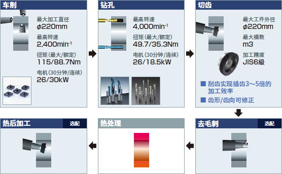 车削,钻孔,切齿,去毛刺,热处理,热后加工