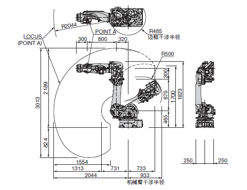 外形尺寸及动作范围 SRA100HB-01